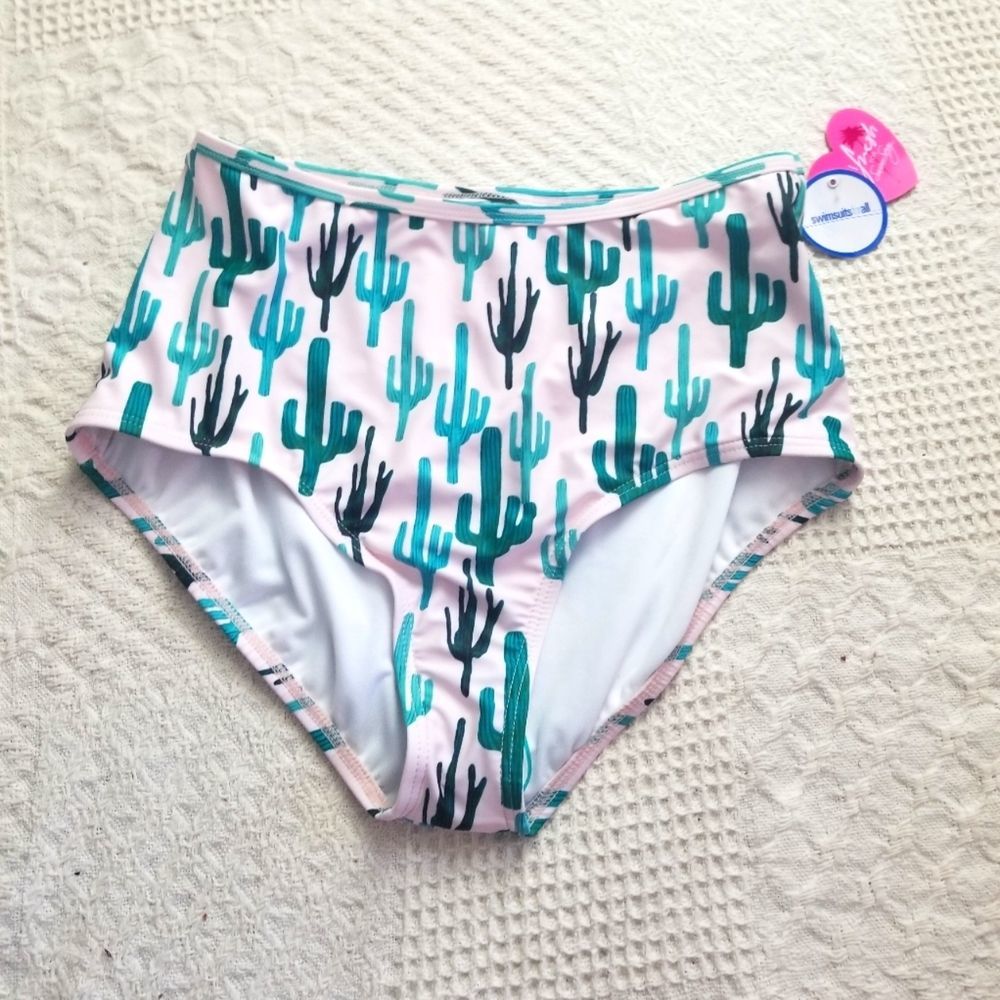 Swimsuits for All x GabiFresh Pink Cactus High Waisted Bikini Bottoms NWT